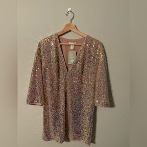 H&M iridescent sequin shirt dress